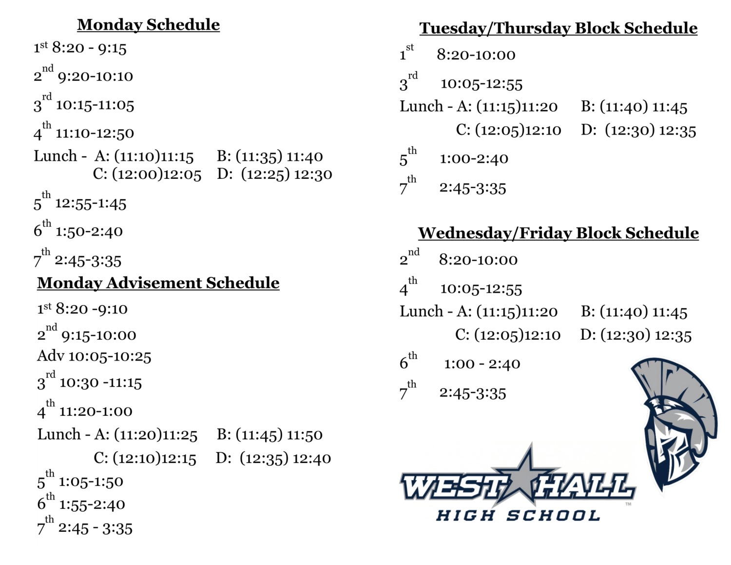 Bell Schedules West Hall High School